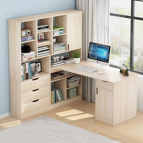 Corner Desk Home Office, Wood Corner Desk, Desk With Shelves, L Shaped Executive Desk, Desk Workstation, Desk Modern, Table For Bedroom, L Shape Desk, Home Office Computer Desk