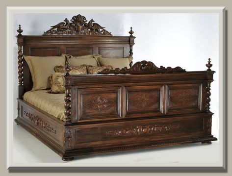 Headboards for King Size Beds | If you would like to see more of our unique antique bedroom furniture ... Antique King Size Bed, Victorian Bedroom Furniture, Baroque Bed, Wooden King Size Bed, King Size Beds, Antique Bed, Antique Bedroom Furniture, Rustic Bedroom Design, Wood Carving Furniture