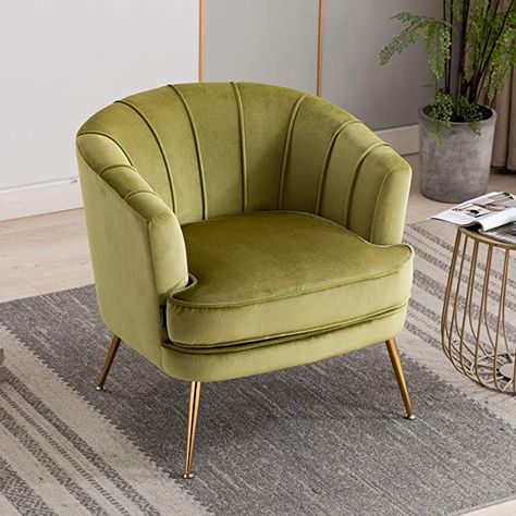 AmazonSmile: Artechworks Modern Velvet Barrel Chair Accent Armchair with Golden Legs for Living Room Bedroom Home Office, Channel Tufted Back Club Chair, Grass Green : Home & Kitchen Velvet Barrel Chair, Green Velvet Armchair, Armchair Bedroom, Club Armchair, Single Chair, Accent Arm Chairs, Modern Armchair, Arm Chairs Living Room, Modern Lounge