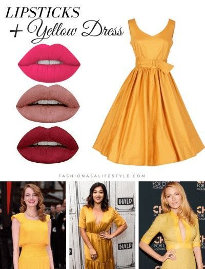 Makeup With Yellow Dress, Winter Lip Color, Below The Knee Dresses, Long Hair Tips, Makeup Hacks Beauty Secrets, Yellow Dresses, Color Lipstick, Glossy Hair, Yellow Outfit