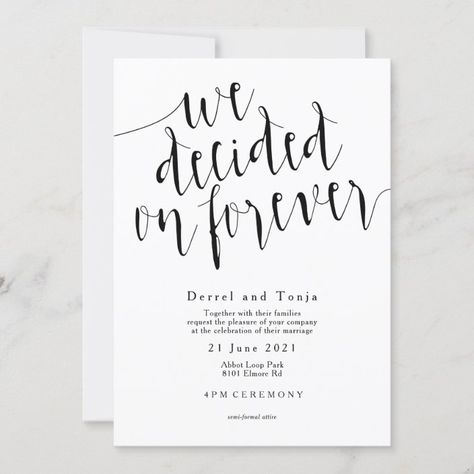 Rustic Wedding Invitation | We Decided on Forever | Zazzle.com Daisy Bouquet Wedding, We Decided On Forever, Casual Wedding Invitations, Palm Wedding, Rustic Wedding Invitation, Black Wedding Invitations, Black Invitation, Rustic Invitations, Invitation Wording