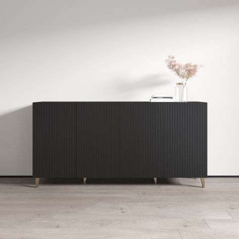 Media Bookcase, Bookcase Modern, Modern Sideboard Buffet, Sideboard Black, Masculine Bedroom, Shelf Cabinet, Wide Sideboard, Buffets And Sideboards, Light System