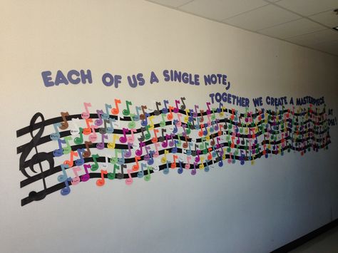 Each of us a single note, together we create a masterpiece!! Music Bulletin Board, Music Bulletin Boards, Music Classroom Decor, Creative Thoughts, School Entrance, School Hallways, Music Room Decor, School Murals, Preschool Music