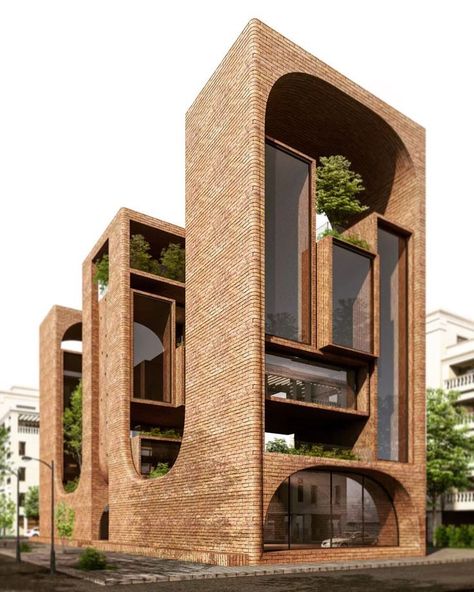 Architectural Review, Architectural Rendering, Building Concept, Brick Architecture, Brick Facade, Architecture Exterior, Palau, Futuristic Architecture, Facade Design