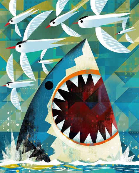 Gareth Lucas | Great white with pesky terns…. … .. . #digitalart #digitalillustration #illustration #art #texture #garethlucas #drawing… | Instagram Shark Illustration, Lucas Arts, Photoshop Artwork, Art Texture, Great White Shark, Great White, Illustration Artists, Bird Art, Sharks