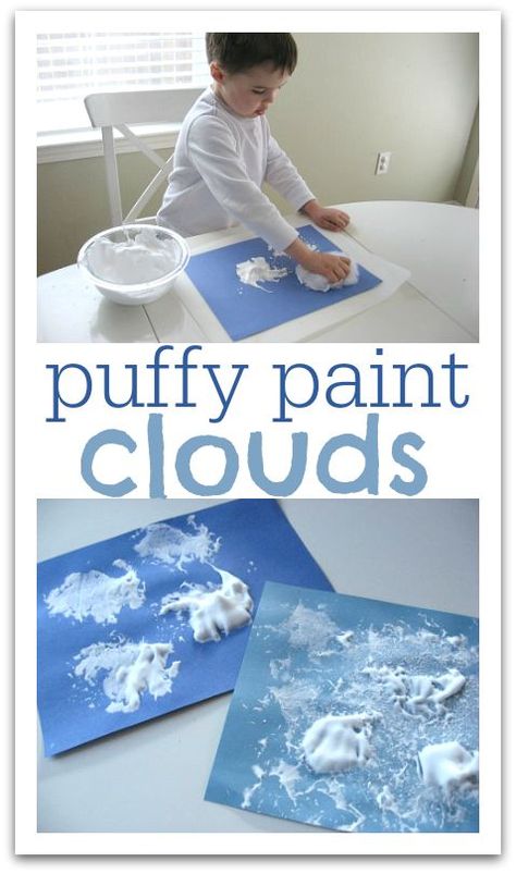 Puffy Paint Clouds                                                                                                                                                     More Weather Lesson Plans, Weather Activities Preschool, Cloud Activities, Weather Lessons, Preschool Weather, Weather Art, Weather Crafts, Weather Theme, Weather Unit