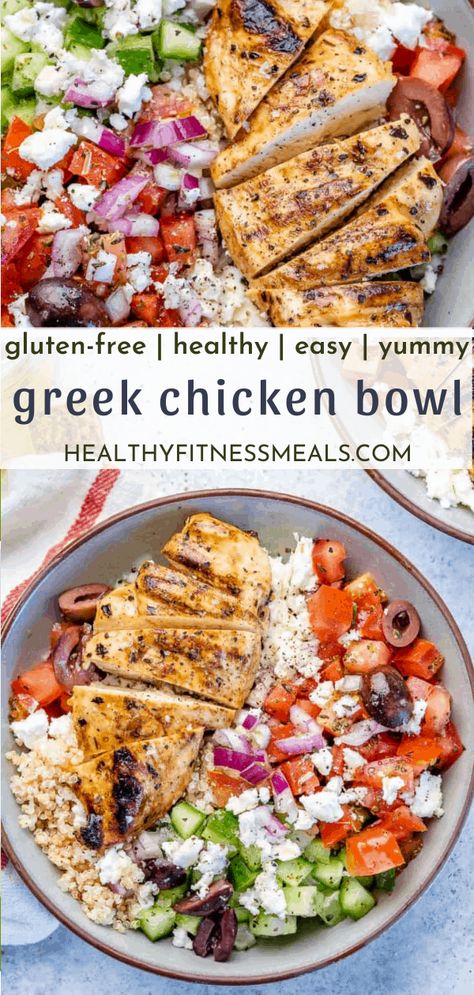 Greek Chicken Bowl Healthy Greek Chicken, Mediterranean Diet Recipes Dinners, Healthy Bowls Recipes, Easy Mediterranean Diet Recipes, Healthy Bowls, Chicken Bowl, Health Dinner, Makanan Diet, Greek Chicken