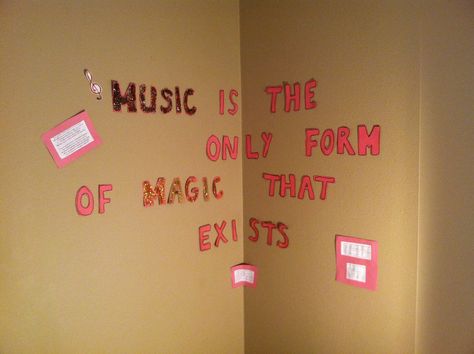 Tumblr Room design. Really puts the whole room together. Cut out letters and tape them to the wall. I printed out lyrics from some of my favorite songs and added them to the wall also. I put glitter on the words Music & Magic. Writings On The Wall Aesthetic, Room Decor Song Wall, Journal Ideas Song Lyrics, Lyrics On Wall, Art Journal Song Lyrics, Tumblr Room, Tumblr Bedroom, Music Magic, Cut Out Letters