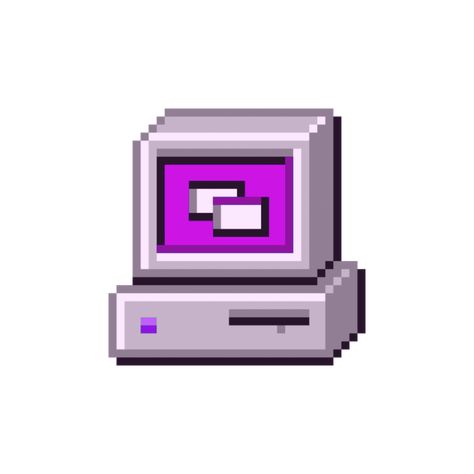 #pixel #pixelart #vaporwave #aesthetic #computer #PC #personalcomputer #pink #purple #freetoedit Computer Icons Aesthetic, Windows 95 Icons, Pixel Computer, Purple Computer, Purple Ios, Icon Maker, Powerpoint Animation, Old Computer, Computer Icons