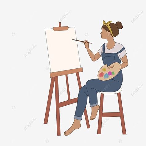 People Drawing Illustration, Canvas Illustration Painting, Artist Working Illustration, Working Women Illustration Art, Hobbies Illustration, Girl Painting Drawing, Artist Painting On Canvas, Painting Hobbies, Girl Painting On Canvas