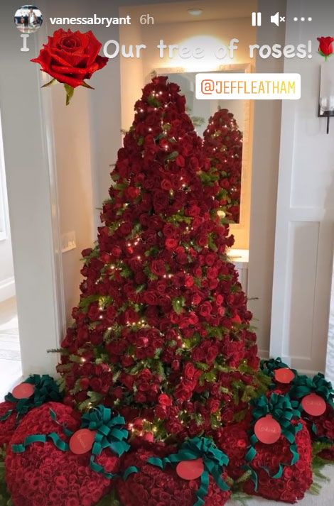 Vanessa Bryant in tears over Christmas tree made of red roses from Kobe Bryant | HELLO! Christmas Tree Roses, Diy Christmas Decorations Dollar Store, Floral Christmas Tree, Amazing Christmas Trees, Rosé Christmas, Vanessa Bryant, Flocked Christmas Trees Decorated, How To Make Christmas Tree, Basketball Star