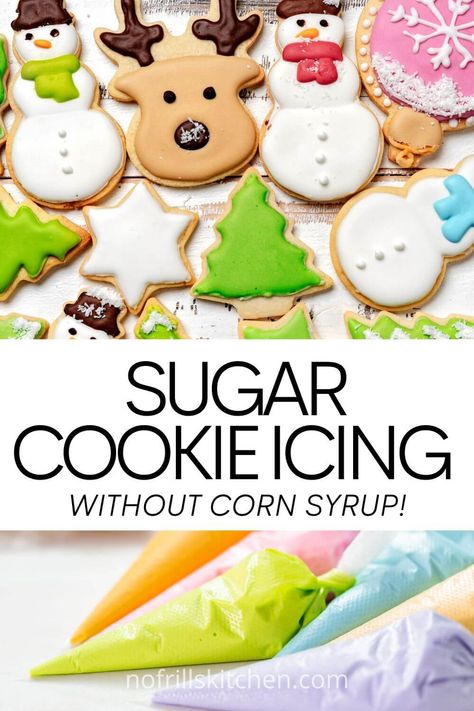 This royal icing doesn't use any corn syrup and is perfect for decorating sugar cookies! Cookie For Decorating Recipe, Easy Hardening Icing, Corn Syrup Icing For Cookies, Royal Icing Corn Syrup Recipe, Sugar Cookie Icing That Hardens Without Corn Syrup, Hardening Icing For Sugar Cookies, Vanilla Icing For Cookies, Icing Bottles For Cookies, Icing Recipes For Sugar Cookies