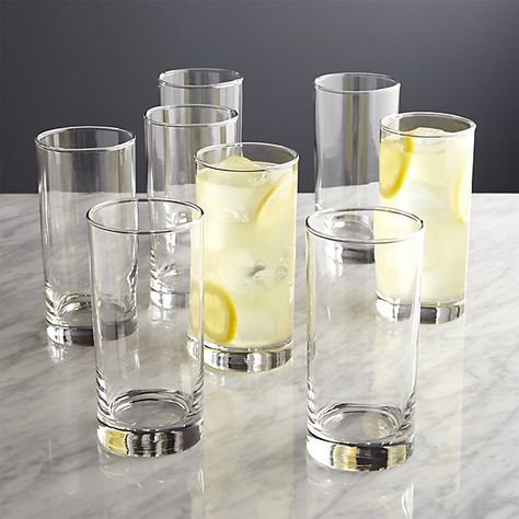 Highball Glasses - tall & suitable for simple drinks that have a high proportion of mixer to alcohol. They can be substituted for the similar but larger Collins Glass - Set of 8 $20 @ Crate & Barrel. Acrylic Drinking Glasses, Modern Drinking Glasses, Acrylic Wine Glasses, Desain Pantry, Kitchen Accessories Decor, Highball Glasses, Highball Glass, Plastic Tumblers, Cooking Gadgets