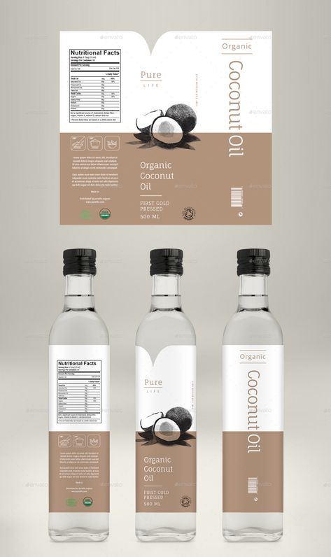 Avocado Oil, Coconut Oil & Almond Oil Label Preview - GraphicRiver Oil Packaging Design Bottle, Food Bottle Packaging Design, Creative Bottle Label Design, Cold Pressed Oil Packaging, Almond Oil Packaging Design, Food Product Label Design Ideas, Coconut Oil Bottle Label Design, Coconut Label Design, Bottle Label Design Ideas Branding