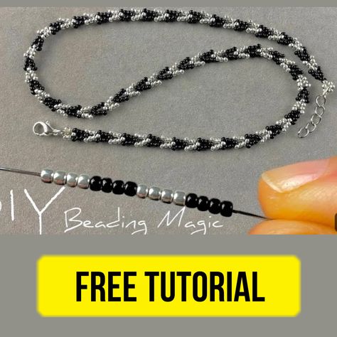 “Easy bead necklace” – free beading tutorial - The Space of Stitching - Free cross stitch patterns Bead Weaving Patterns Free, Jewelry Tutorials Free, Seed Bead Patterns Free, Diy Necklace Patterns, Seed Bead Bracelets Tutorials, Easy Necklace, Free Beading Tutorials, Free Cross Stitch Patterns, Beaded Necklace Tutorial