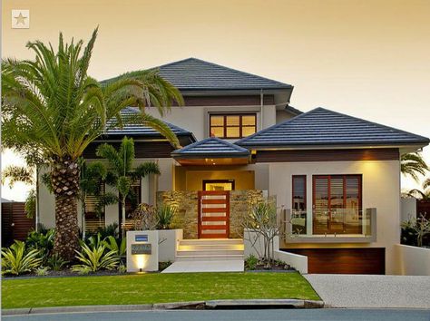 This is a nice house.love the underground garage idea. Home Designs Exterior, Tropical House Design, Casas Coloniales, Mornington Peninsula, Tropical House, Design Exterior, Australian Homes, Dream House Exterior, Decor Minimalist