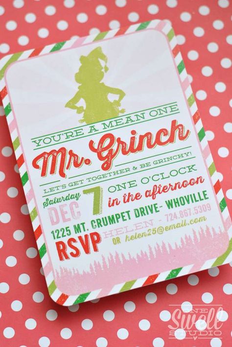 Volunteer Christmas, Grinch Birthday, Cute Grinch, Ward Christmas Party, Holiday Party Ideas, Christmas Invite, Grinch Christmas Party, Whoville Christmas, Mr Grinch