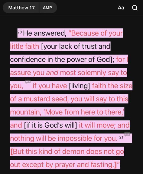 Matthew 17:20, 21 YouVersion - Bible App Youversion Bible Verse, Matthew 17:20-21, Bible App Aesthetic, Bible App Verses, Matthew 17:20, Positive Bible Verses, Matthew Bible, Cute Bible Verses, Motivational Bible Verses