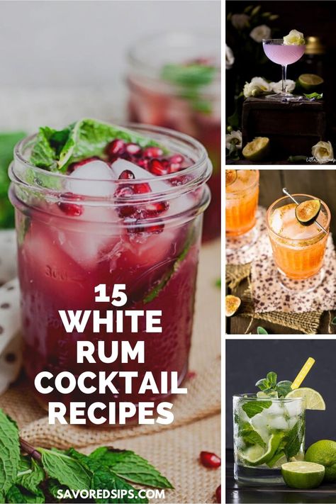 White rum is a very easy liquor to blend into cocktails, which is why they're so prevalent on beach drink menus and available at just about any bar. | White Rum Cocktails | Rum Cocktails | Cocktail Recipes | Rum Wedding Cocktails, Cocktail Recipes With Malibu Rum, Mixed Rum Drinks, Clear Rum Cocktail Recipes, Bacardi White Rum Cocktails, Simple Rum Cocktail Recipes, Summer Cocktail Recipes Rum, Drinks To Make With Rum, Rum Based Drinks