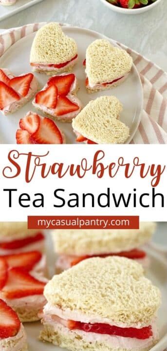 Strawberry Tea Sandwiches Recipe, Yea Party Brunch, Strawberry Cream Cheese Tea Sandwiches, Strawberry Tea Party Ideas, Best Tea Party Foods, Strawberry Jam Sandwich Ideas, Sweet Tea Sandwiches, Strawberry And Cream Sandwiches, Fairy Tea Party Food Ideas