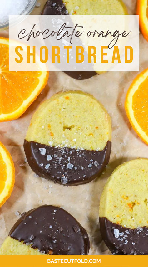 Featuring orange oil, juice, and zest, plus a dunk in melted dark chocolate and a generous sprinkling of sea salt, these easy shortbread cookies will delight chocoholics and orange lovers alike. Chocolate Orange Shortbread, Best Shortbread Cookie Recipe, Carmel Chocolate, Best Shortbread, Orange Shortbread, Best Shortbread Cookies, Orange Dessert, Shortbread Cookies Easy, Chocolate Shortbread Cookies