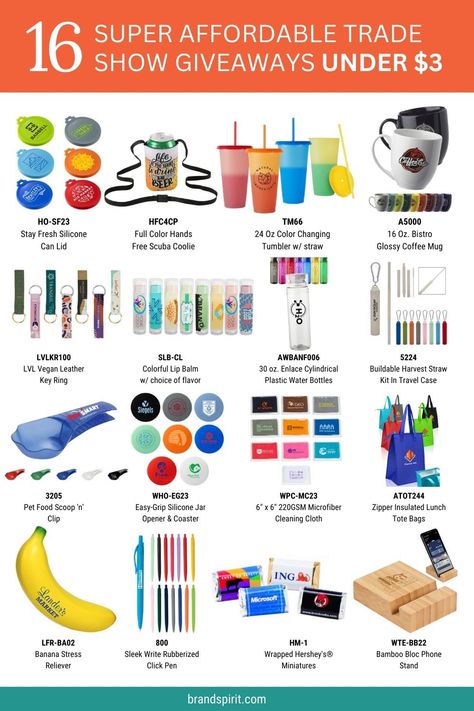 Are you gearing up for your next trade show or business event and looking for budget-friendly ways to make a lasting impression on potential clients and customers? Look no further! In this blog, we’ve curated a fantastic list of 20 super affordable trade show giveaways that won’t break the bank, all priced under $3 each. Useful Giveaways Ideas, Trade Show Promotional Items, Event Giveaway Ideas Corporate, Diy Giveaways Ideas Business, Small Business Promotional Items, Simple Giveaways Ideas, Expo Giveaway Ideas, Cheap Giveaways Ideas, Career Fair Giveaway Ideas