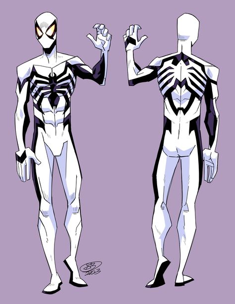 Symbiote Spidersona, Iron Spider Redesign, Spiderman Character Sheet, Spiderman Design Ideas, Symbiote Spiderman Redesign, Venom Suit, Spiderman Symbiote, Spiderman Character Design, Venom Redesign