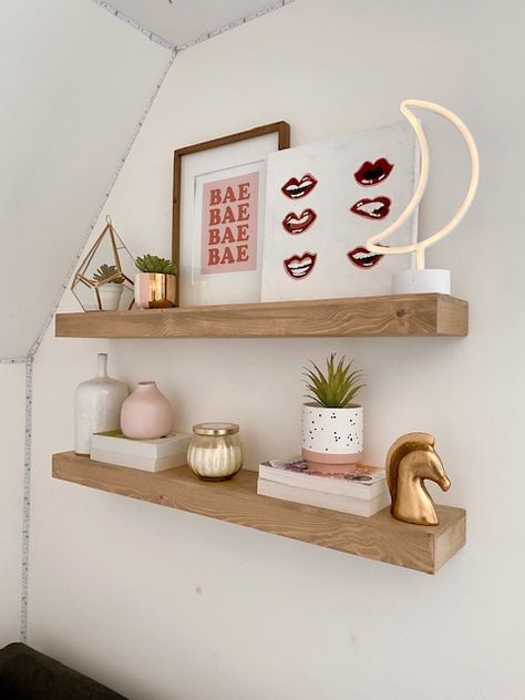 Teen Bedroom Shelves Ideas | Home Decor | She Gave It A Go Decorating Ideas For Shelves In Bedroom, Cute Shelves For Bedroom, Cute Bedroom Shelves, Teens Girls Bedroom Ideas, Wall Decor Bedroom Shelves, Bedroom Shelving Decor Ideas, Wall Shelves In Bedroom, Aesthetic Bedroom Shelves, Teen Rooms Girls Ideas