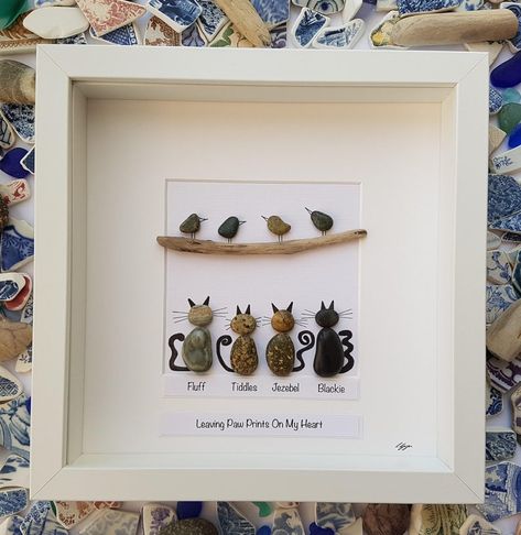 Pebble art cat mothers day gift for mom engagement gift unique | Etsy Birthday Decorations For Mom, Pebble Art Dog, Cat Mothers Day, Family Pebble Art, Beach Glass Art, Pebble Pictures, Unique Birthday Gift, Handmade Gift Tags, Stone Pictures