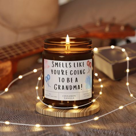 Candle, Grandma Pregnancy Announcement, Grandparent Gift, Cinnamon Vanilla Scent, Soy Wax, Hand Poured, Gift for Grandma, Baby Shower by LivingWordDesigns16 on Etsy Your Gonna Be A Grandma Announcement, Youre Gonna Be A Grandma Announcement, You’re Going To Be A Grandma Gift, Grandma Candle, Baby Loss Candle, Amber Jars, Cinnamon Vanilla, Grandparent Gifts, Glass Vessel