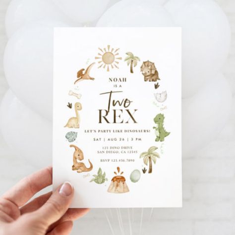 Two Rex Dinosaur 2nd Birthday Invitation for $2.98 - Birthday Invitations Dinosaur 2nd Birthday, Dinasour Birthday, Boho Color Scheme, Second Birthday Boys, Dinosaur Party Invitations, Dinosaur Birthday Theme, 2nd Birthday Party For Boys, Second Birthday Party, 2nd Birthday Boys