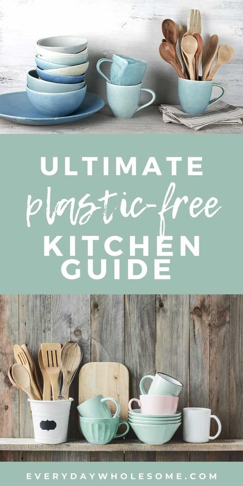 Zero Waste Food, Plastic Food Packaging, Easy Swaps, Plastic Free Kitchen, Non Toxic Cookware, Cups And Plates, Plastic Free Life, Kitchen Guide, Plastic Free Living