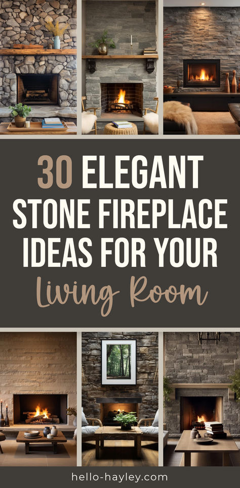 30 Elegant Stone Fireplace Ideas for Your Living Room Log Burner Traditional Fireplace, Fireplace Bricks Ideas, Floor To Ceiling Stone Fireplace Ideas, Fireplace With No Surround, Modernizing Brick Fireplace, 3 Way Fireplace Ideas, Christmas Stone Fireplace, Fieldstone Fireplace Makeover, Brick Paver Fireplace