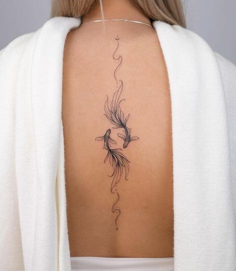 Pisces Spine Back Tattoo Tato Minimal, Pisces Tattoos, Petite Tattoos, Spine Tattoos For Women, Tattoos For Black Skin, Tatuaje A Color, Spine Tattoo, Back Tattoo Women, Discreet Tattoos