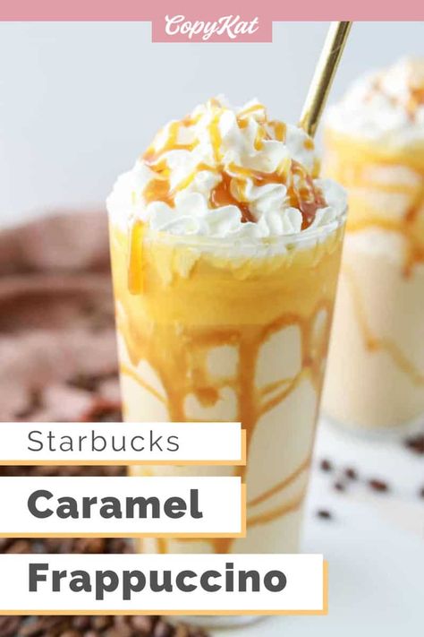 Starbucks Caramel Drinks, Caramel Frappe Recipe, Starbucks Caramel Frappuccino, Starbucks Frappuccino Recipe, Caramel Drinks, Caramel Frappe, Dunkin Donuts Iced Coffee, Drinks Starbucks, Homemade Frappuccino