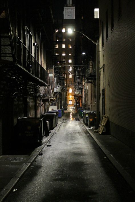 Just a picture of an alleyway, but I think of Gotham City immediately. Dark Alleyway, Street Background, San Myshuno, Dark Street, City At Night, By Any Means Necessary, City Background, Dark City, City Wallpaper