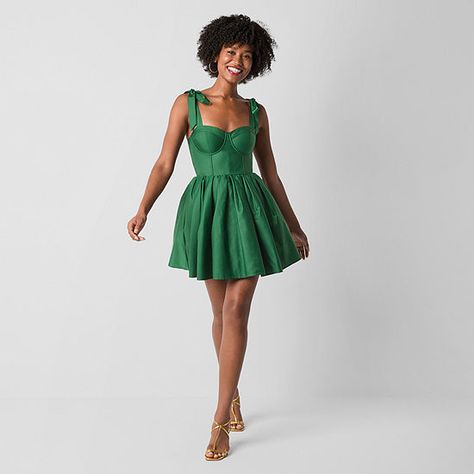 Johnny Wujek for JCPenney Womens Juniors Sleeveless Fit + Flare Dress, Color: Hunter - JCPenney Turquoise Semi Formal Dress, Wizard Of Oz Hoco Theme Dress, Heels Accessories, Short Green Dress, Flare Dresses, Theme Dress, Semi Formal Dress, Green Dresses, Ultra Feminine