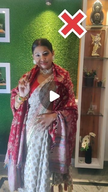 Mamta on Instagram: "How to style saree with shawl #wintersareestyle #winterfashion" How To Style Shawl With Lehenga, Dupatta And Shawl Together, Saree With Shawl Look, Styling Shawl With Dress, Saree And Shawl Style, How To Wear Shawl For Lehenga, Shawl Drape Styles, How To Carry Shawl With Saree, How To Drape Shawl