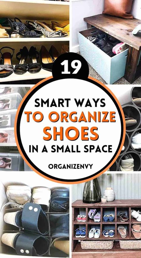 20 Spectacular Ways to Organize Shoes in Small Spaces Small Cupboard Storage, Shoe Storage Small Closet, Ways To Organize Shoes, Organize Shoes, Closets Bedrooms, Shoe Storage Small Space, Diy Shoe Storage, Small Closet Space, Small Bedroom Storage