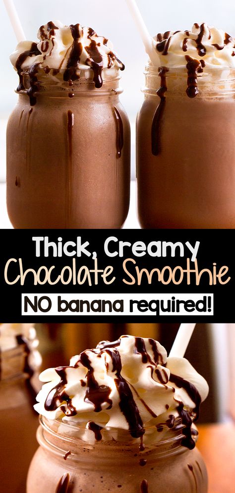 Healthy Chocolate Smoothie Recipe (No Banana!) Smoothie Recipes With Nutella, Ww Smoothie Recipes Protein Shakes, Smoothie Ideas No Banana, Dairy Free Chocolate Shake, Chocolate Smoothie Without Banana, Chocolate Collagen Smoothie, Cool Whip Smoothies, Bariatric Smoothie Recipes Protein Shakes, Vital Proteins Smoothie Recipes