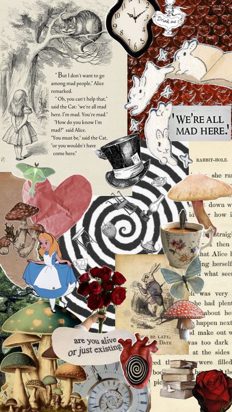 Alice in wonderland collage Alice In Wonderland Collage Wallpaper, Alice In Wonderland Homescreen, Alice In Wonderland Moodboard, Alice In Wonderland Aesthetic Room, Alice In Wonderland Color Palette, Alice In The Wonderland Aesthetic, Alice In Wonderland Aesthetic Wallpaper, Alice In Wonderland Scrapbook, Alice In Wonderland Collage