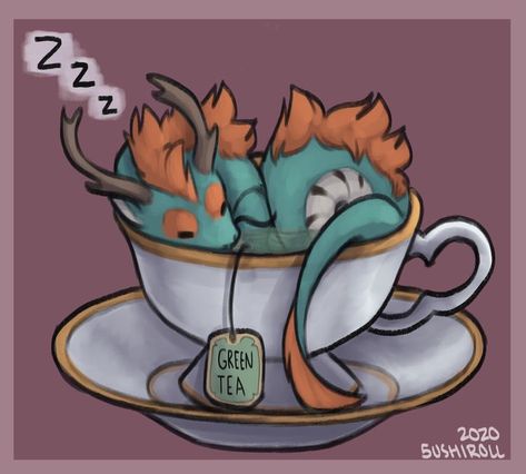 Green Dragon Illustration, Adorable Dragon Art, Dragon Food Art, Dragon Laying Down, Teacup Dragon, Cute Dragon Art, Tea Dragons, Simple Dragon Drawing, Coffee Dragon