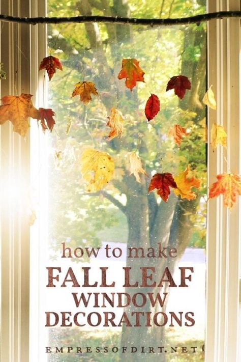 This window hanging is made from beeswax-dipped leaves, perfectly preserving the beauty of autumn. Diy Halloween Window Decorations, Fall Window Decorations, Leaf Mobile, Natural Fall Decor, Fall Leaf Decor, Autumn Leaves Craft, Leaf Projects, Diy Leaves, Leaf Crafts