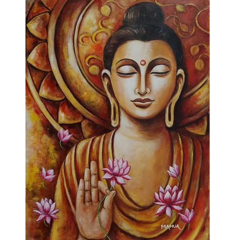 Buddha Canvas Art, Buddha Painting Canvas, Ganesh Art Paintings, Buddha Art Drawing, Buddha Art Painting, Beautiful Art Paintings, Buddha Painting, Eyes Closed, Indian Paintings