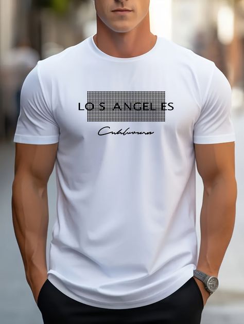 Los Angeles Graphic Men's Short Sleeve T-shirt, Comfy Stretchy Trendy Tees For Summer, Casual Daily Style Fashion Clothing, As Gifts https://share.temu.com/RxJpoCdUkqA via @shoptemu Los Angeles Graphic, Round Neck Tops, Casual Tee, Summer Cotton, Summer Tshirts, Mens Coats, Effortless Style, Breathable Fabric, Round Neck