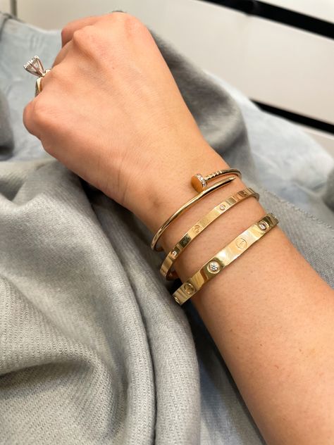 Cartier Love Bracelet 4 Diamonds, Cartier Bracelet Rose Gold, Cartier Juste Un Clou Bracelet Diamonds, Cartier Stacked Bracelets, Cartier Love Bracelet Stack, Cartier Stack, Cartier Bracelet Stack, Cartier Love Bracelet Diamond, Cartier Nail Bracelet