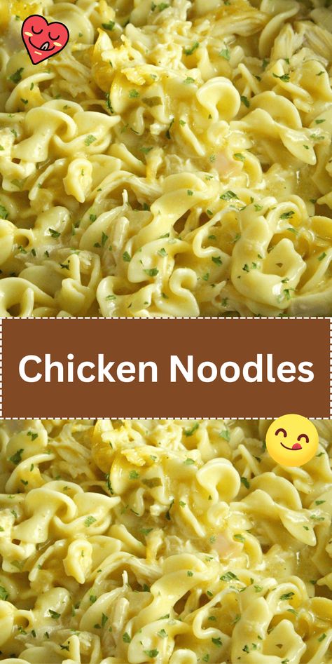 Savor the classic flavors of Chicken Noodles. Tender chicken and egg noodles in a flavorful broth, perfect for a comforting and satisfying meal. Egg Noodles In Chicken Broth, Creamy Chicken With Egg Noodles, Chicken And Noodles With Egg Noodles, Chicken Noodles With Egg Noodles, Chicken And Wide Egg Noodles, Chicken And Egg Noodles Crockpot, Slow Cooker Amish Chicken And Noodles, Egg Noodles And Chicken Recipes, Homemade Chicken And Noodles Recipe