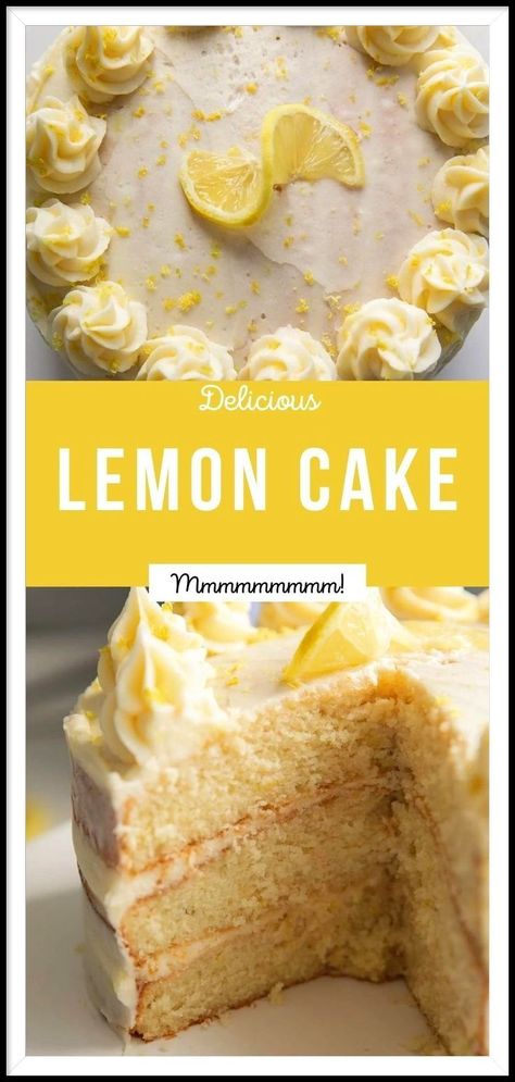 Sweet and zingy cake with lemon juice, lemon zest, lemon extract and yes even whole lemon slices makes this the most lemony Lemon Cake ever! Lemon Juice Cake Recipe, Light Lemon Cake, Lemon Cake Frosting, Lemon Cake Recipes, Delicious Lemon Cake, Lemon Buttercream Frosting, Buttercream Frosting Cake, Lemon Crinkle Cookies, Wine Cake