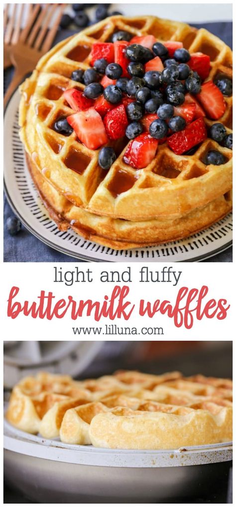 Waffles Homemade, Buttermilk Waffles Recipe, Buttermilk Waffles, Fluffy Waffles, Amazing Breakfast, Favorite Breakfast Recipes, Homemade Waffles, Homemade Buttermilk, First Thing In The Morning