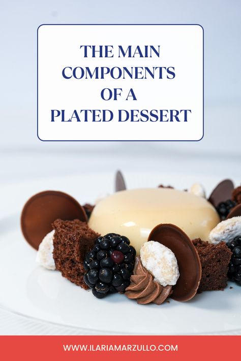 main components of a plated dessert What Are Plated Desserts? Fancy Dessert Plating Presentation, Fine Dining Plating Desserts, Plated Desserts Ideas Presentation, Vegan Plated Desserts, Dessert Plating Presentation, Dessert Plating Ideas Fine Dining, Beautiful Desserts Presentation, Dessert Garnish Ideas, Plated Desserts Fine Dining